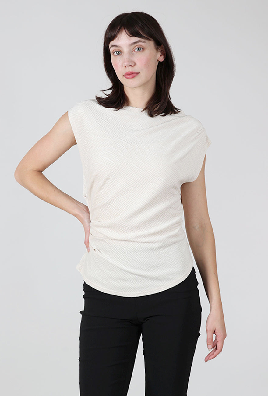 Crinkle Velvet Pleat Tank, Cream