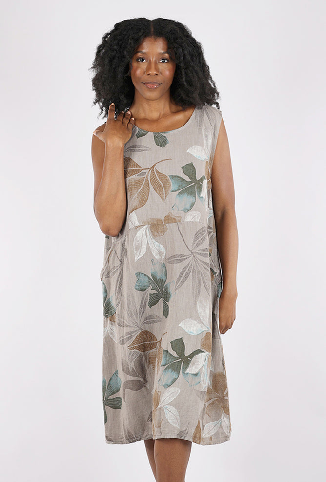 Liabella Linen Botanical Dress, Taupe 