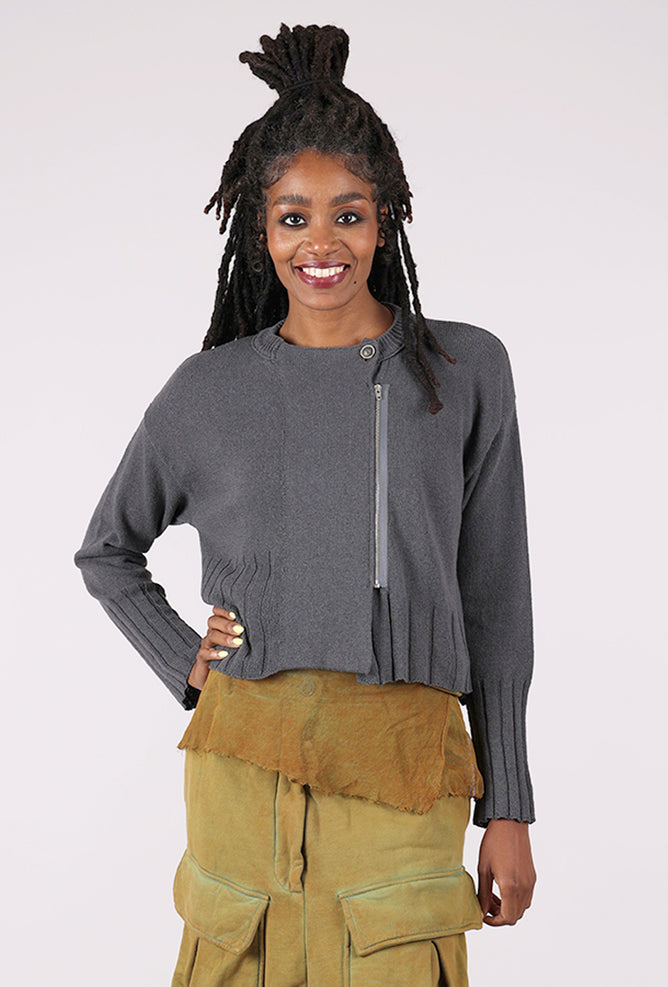 Lurdes Bergada Rib Trim Side Zip Sweater, Gray 