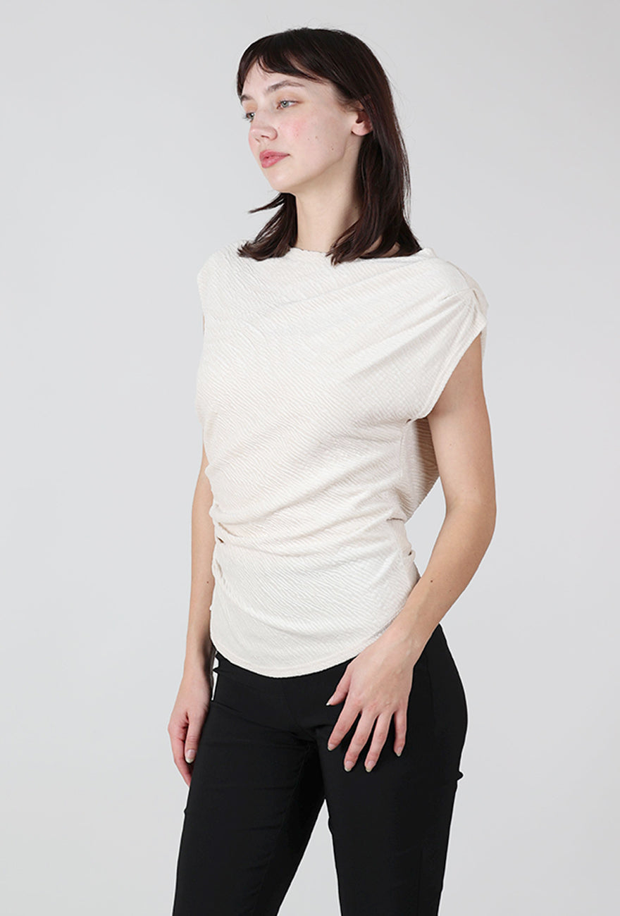 Crinkle Velvet Pleat Tank, Cream Angle 2