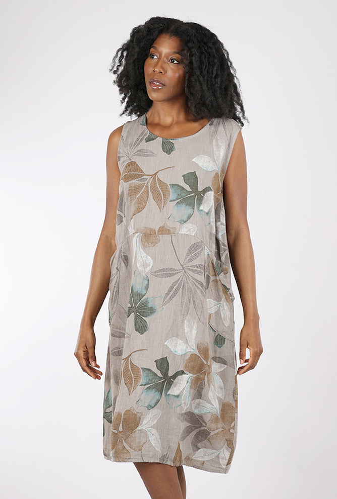 Liabella Linen Botanical Dress, Taupe 