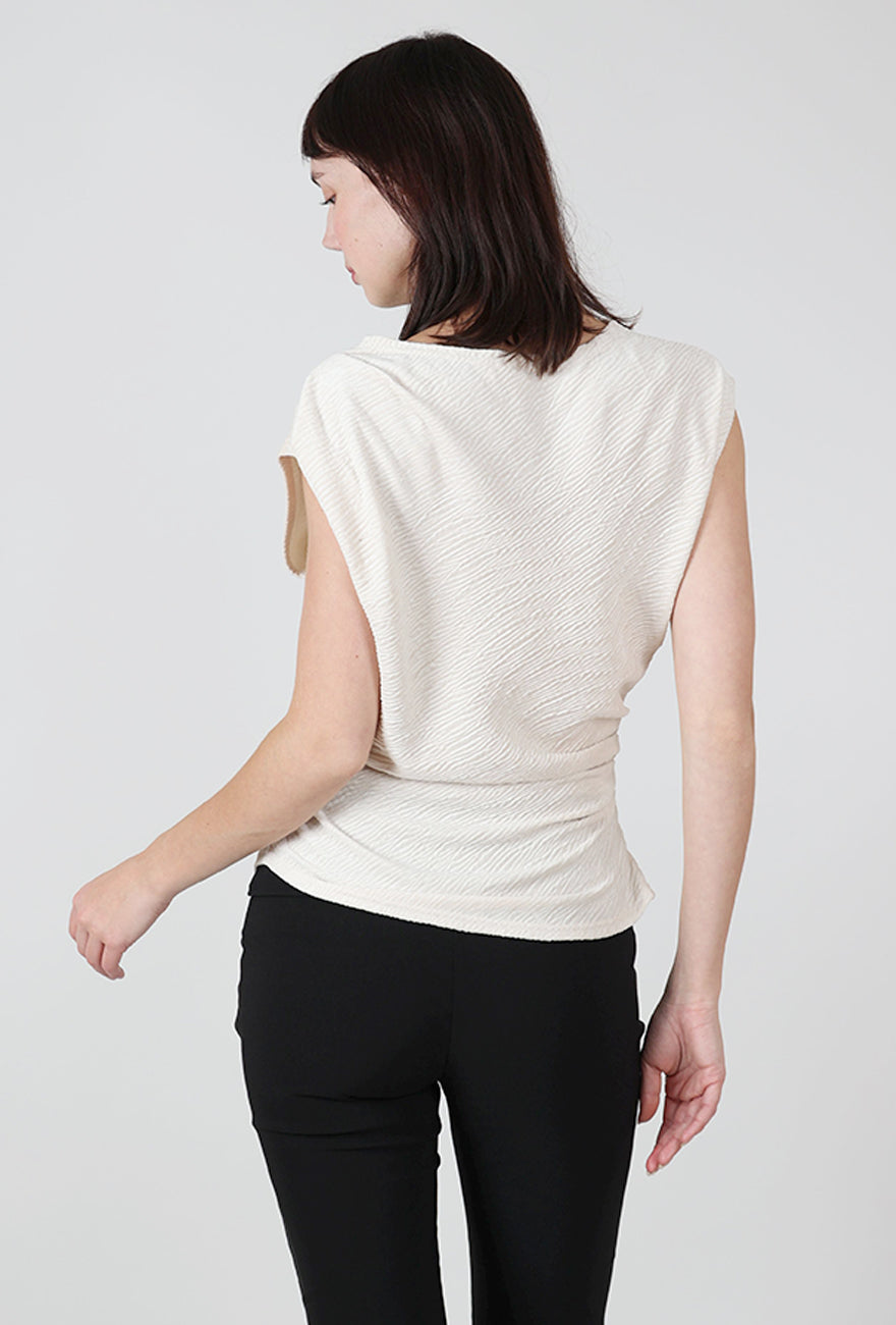 Crinkle Velvet Pleat Tank, Cream