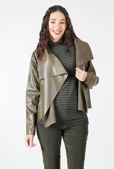 Planet Vegan Leather Crop Asym Jacket, Turtle 