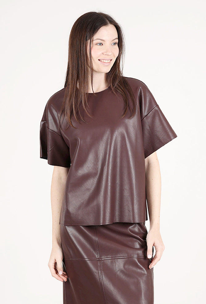 Grade & Gather Vegan Leather Boxy Top, Plum Wine 