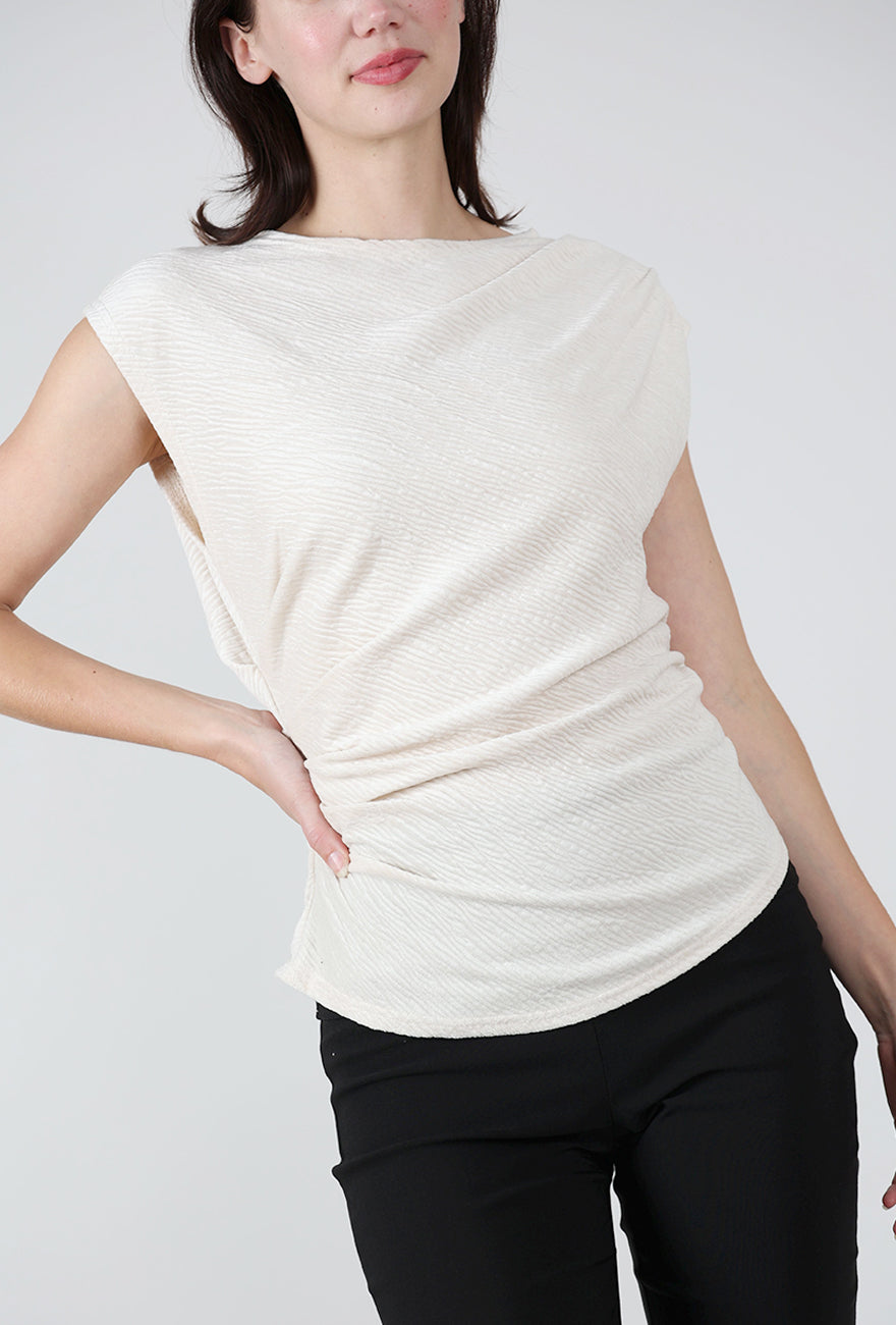 Crinkle Velvet Pleat Tank, Cream Angle 4