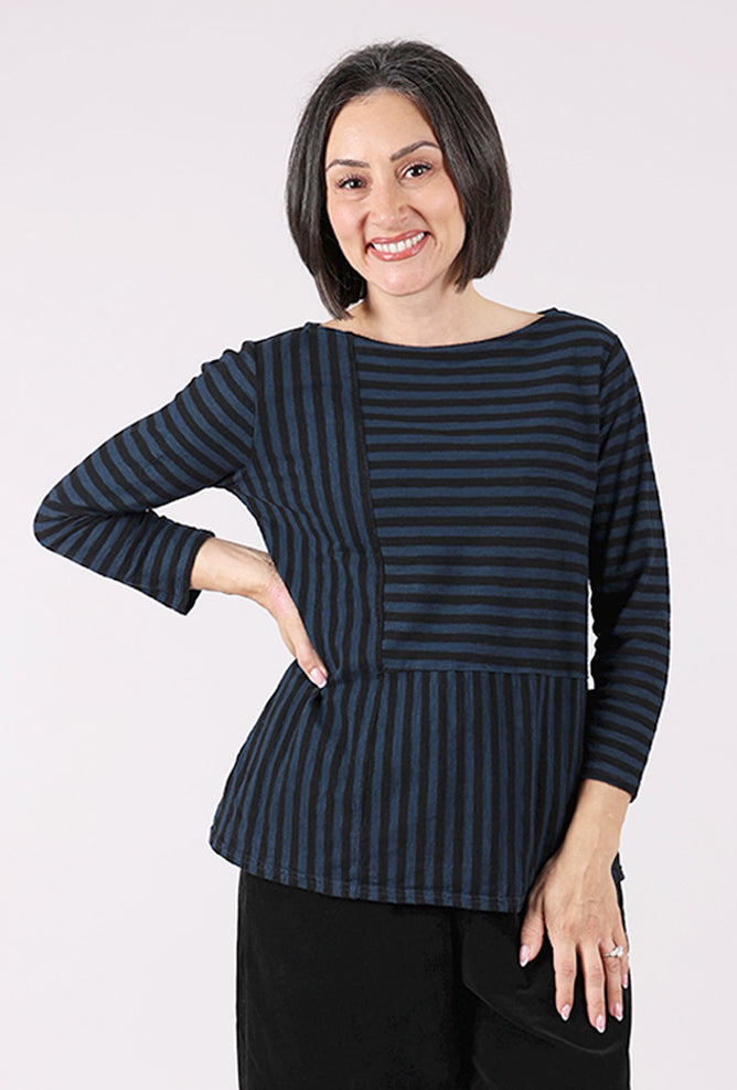 Cut Loose Black Stripe Boatneck Tee, Etan Navy 