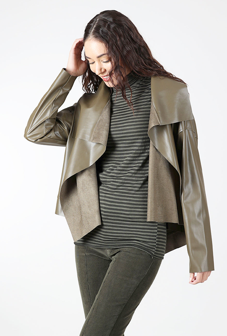 Planet Vegan Leather Crop Asym Jacket, Turtle 