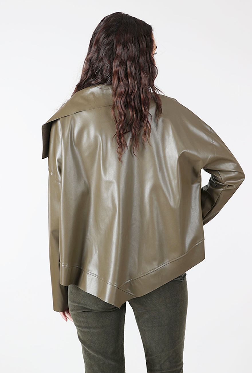 Planet Vegan Leather Crop Asym Jacket, Turtle 