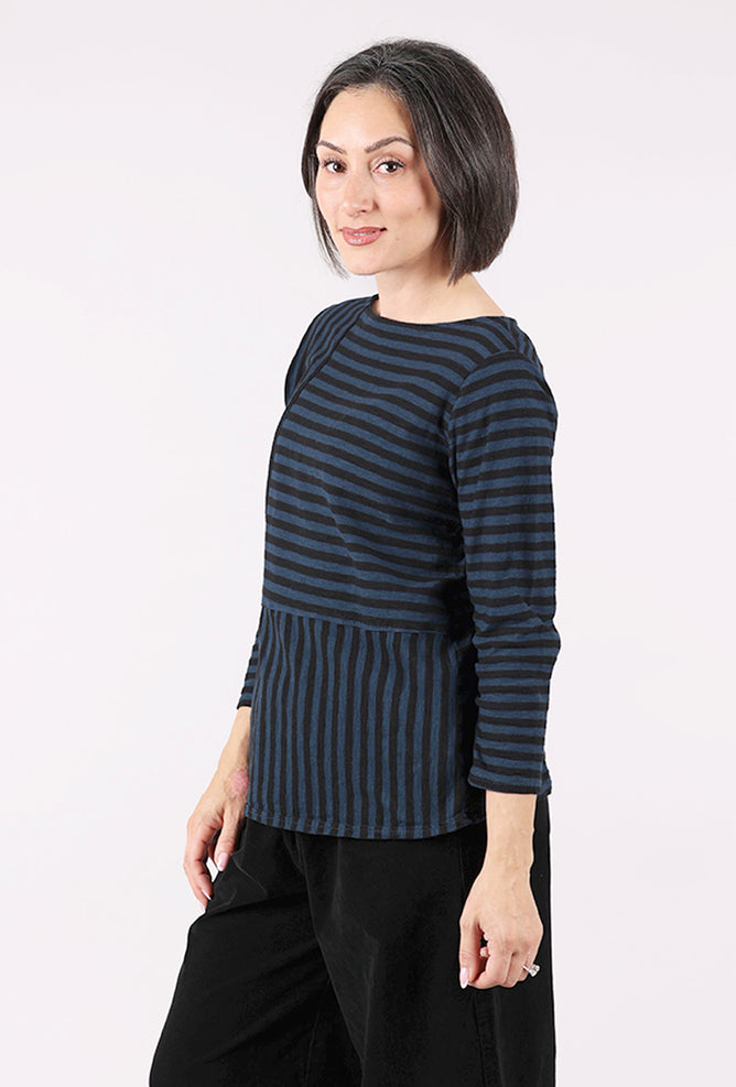 Cut Loose Black Stripe Boatneck Tee, Etan Navy 