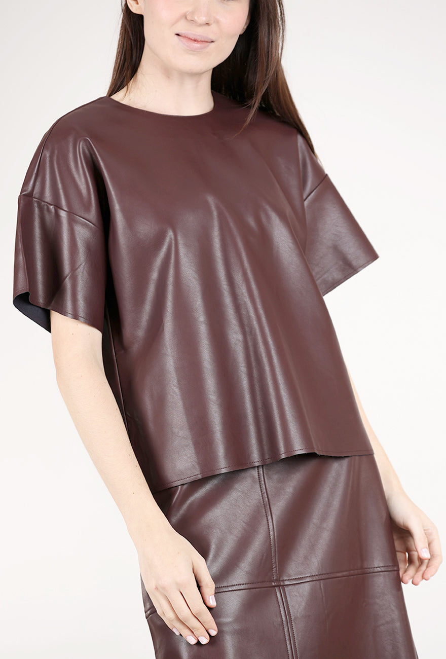 Grade & Gather Vegan Leather Boxy Top, Plum Wine 