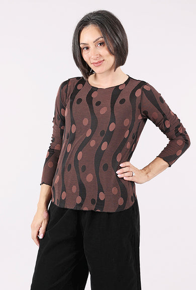 Cut Loose Dot Jacquard Pearl Edge Tee, Cola 