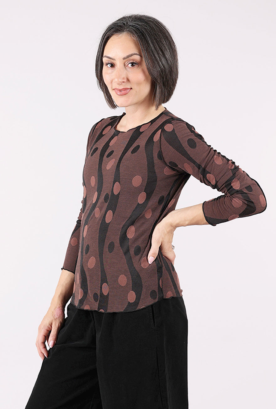 Cut Loose Dot Jacquard Pearl Edge Tee, Cola 