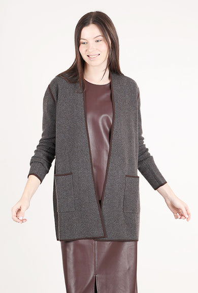 Kinross Cashmere Jacquard Herringbone Cardie, Charcoal/Flannel 