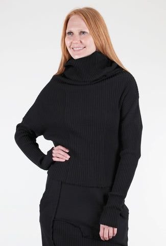 Studio B3 Amary Ribbed Crop Pullover, Black 
