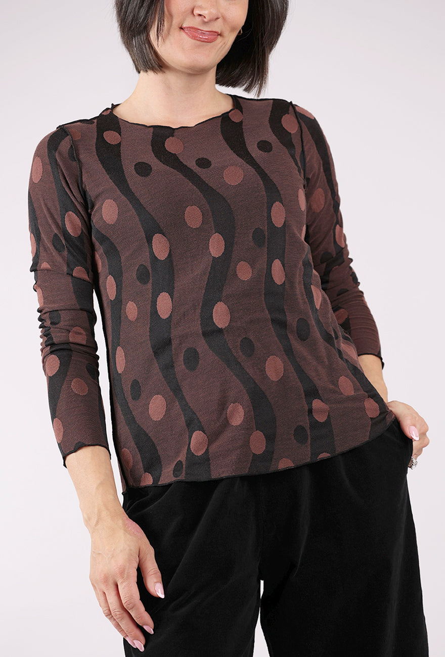 Cut Loose Dot Jacquard Pearl Edge Tee, Cola 