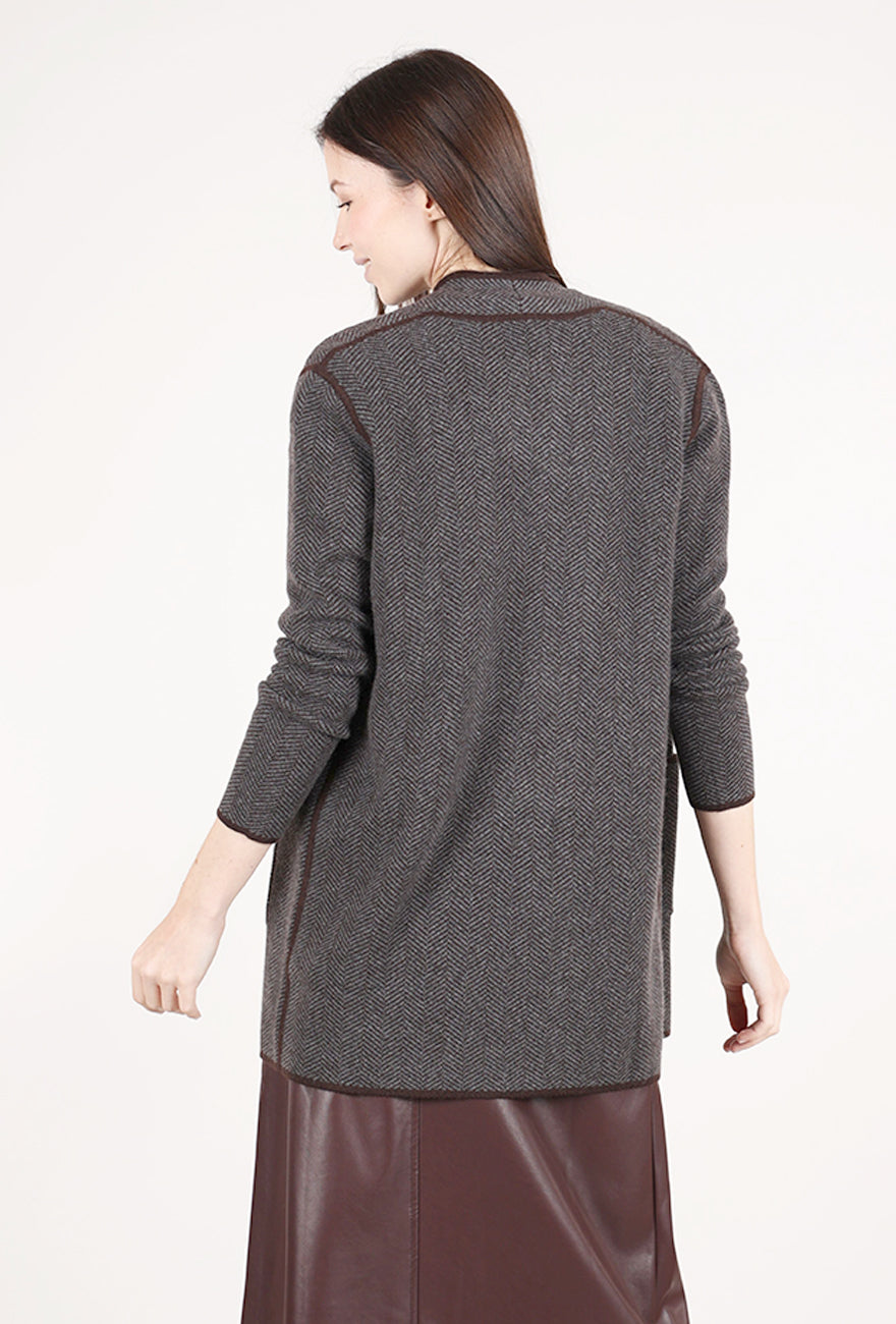 Kinross Cashmere Jacquard Herringbone Cardie, Charcoal/Flannel 