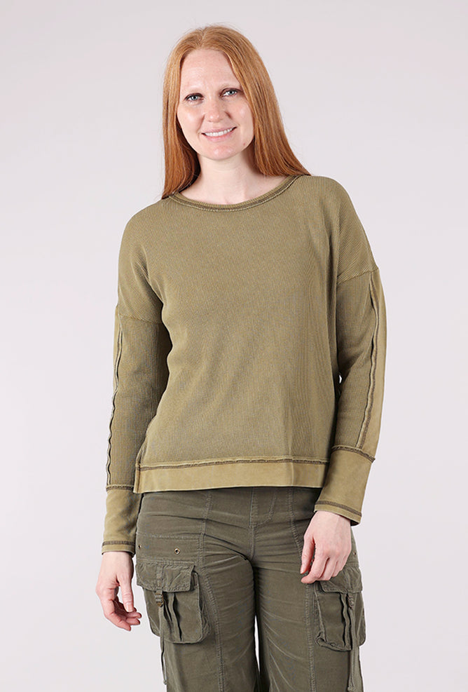 Escape by Habitat Waffle Knit Boxy Crew, Willow 