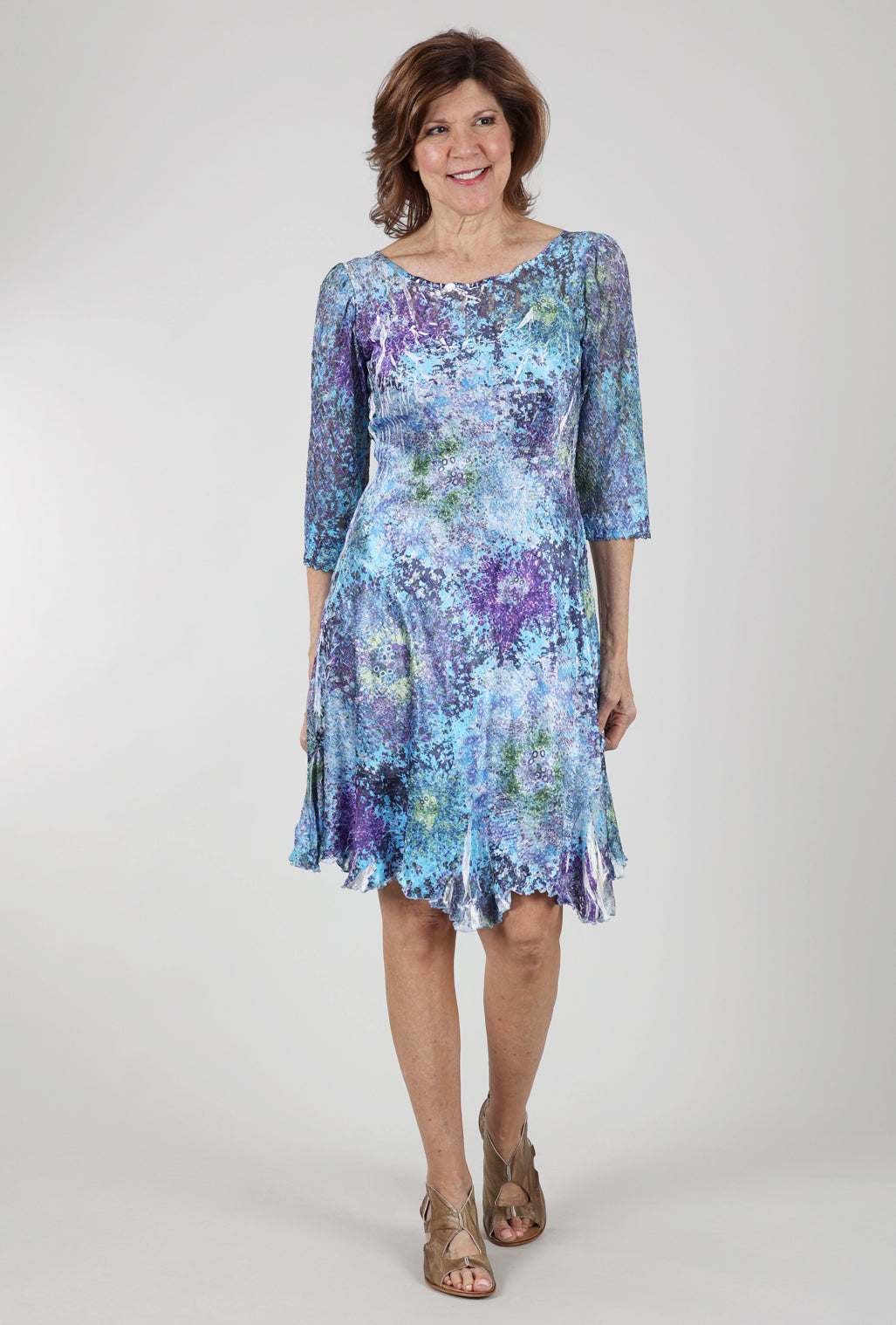 Komarov Ilsa Lace Neck Dress, Murano Glass Blue 