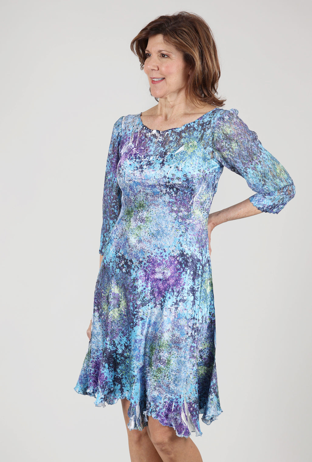 Komarov Ilsa Lace Neck Dress, Murano Glass Blue 