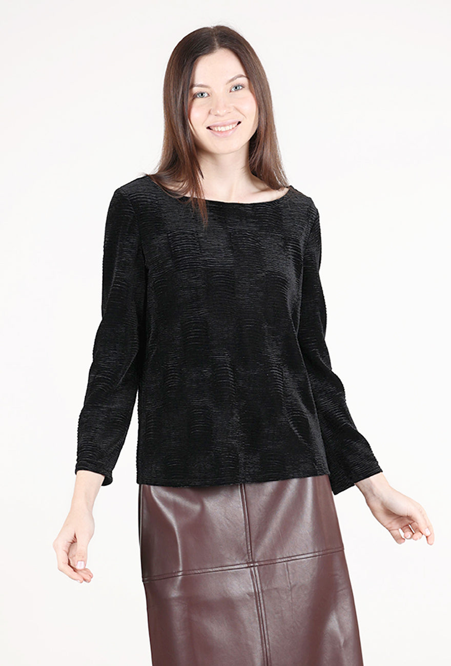 Habitat Crinkle Velvet Boatneck Top, Black 