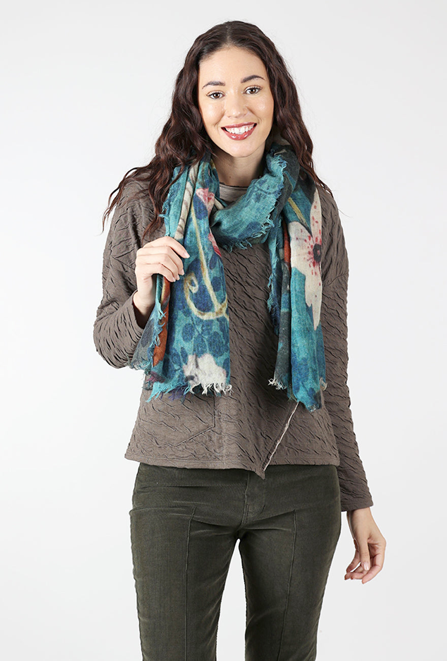 Dolma Winter Florals Scarf, Teal/Blue 
