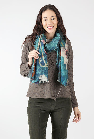 Dolma Winter Florals Scarf, Teal/Blue 