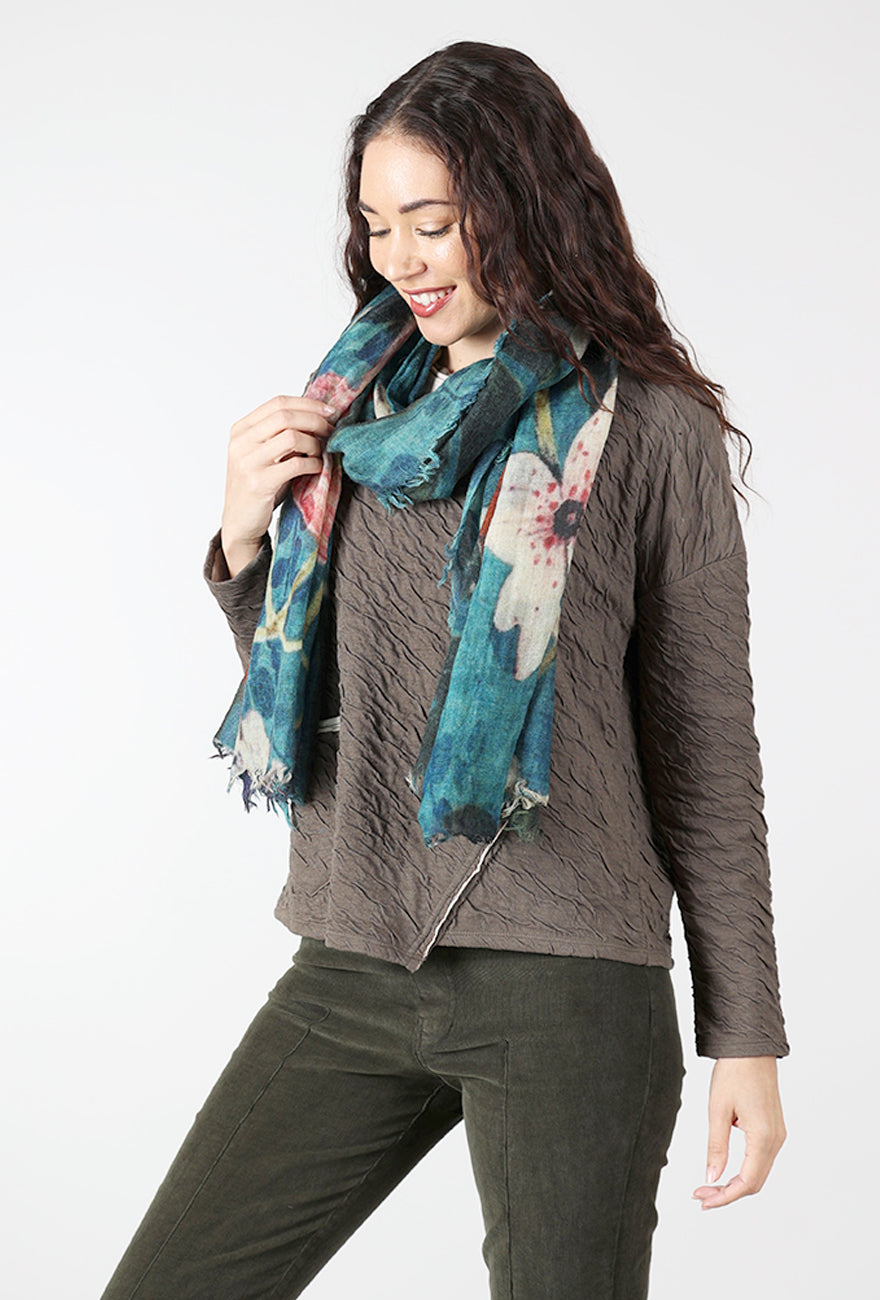 Dolma Winter Florals Scarf, Teal/Blue 