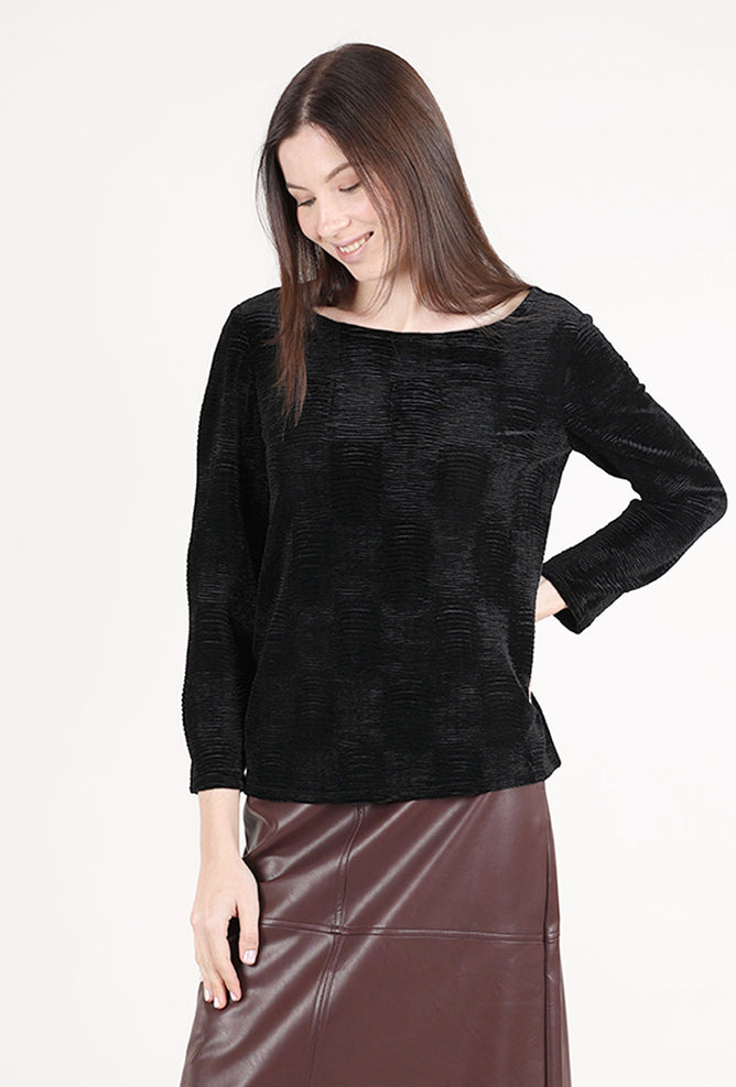 Habitat Crinkle Velvet Boatneck Top, Black 