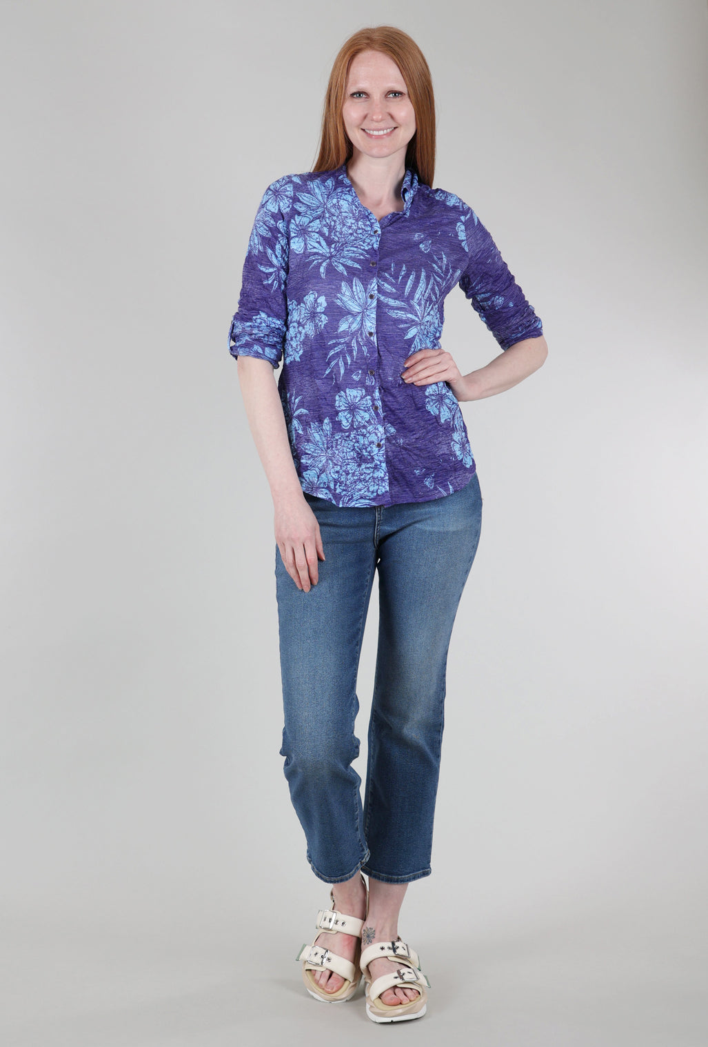 David Cline Roll-Up Sleeve Crinkle Shirt, Ocean Print 