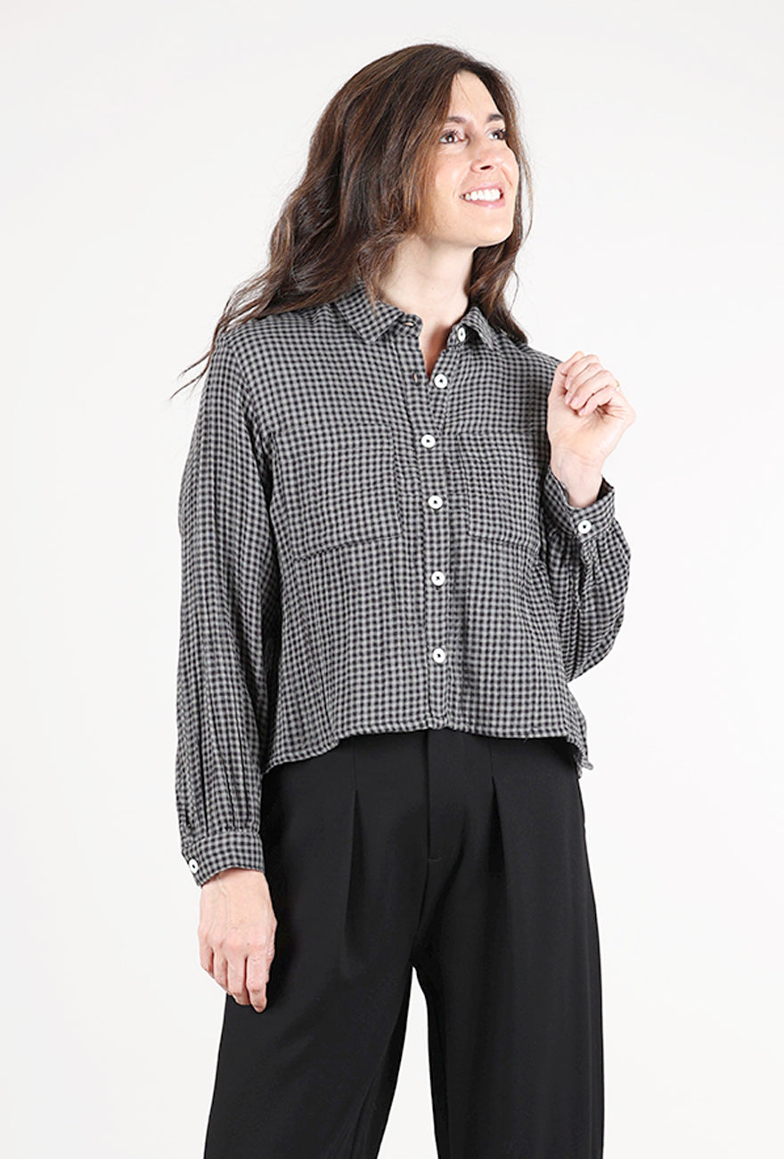 Bibico Ada Cropped Blouse, Gray Check 
