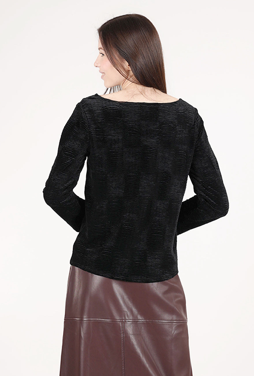 Habitat Crinkle Velvet Boatneck Top, Black 