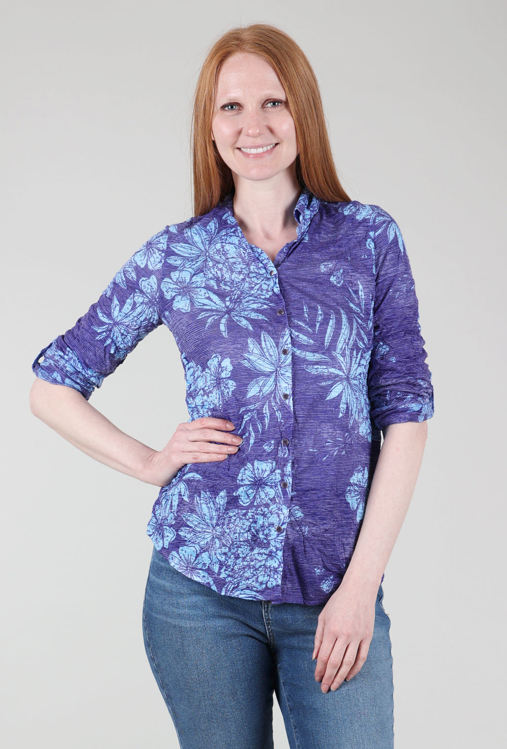 David Cline Roll-Up Sleeve Crinkle Shirt, Ocean Print 