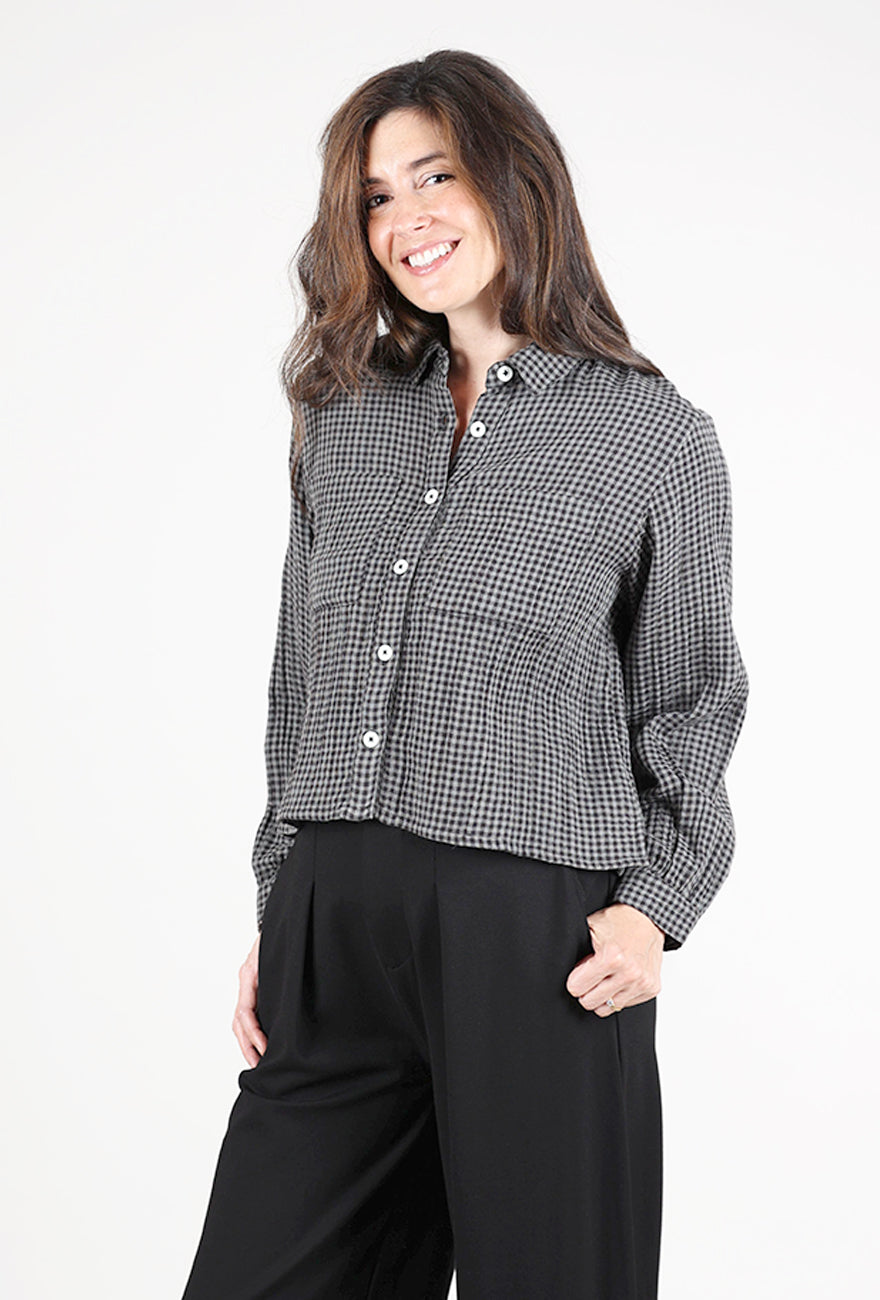 Bibico Ada Cropped Blouse, Gray Check 