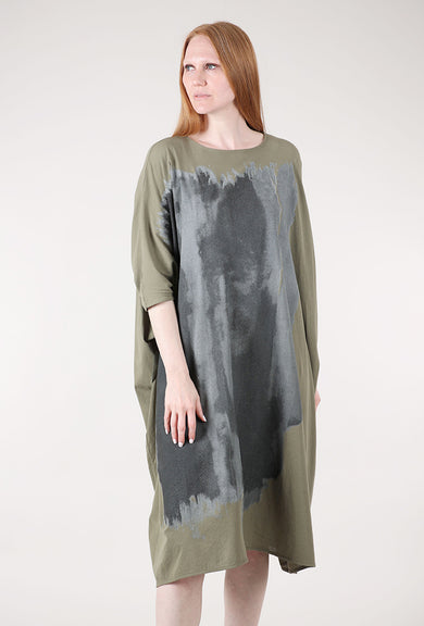 Moyuru Dolman Drape Graphic Dress, Khaki 