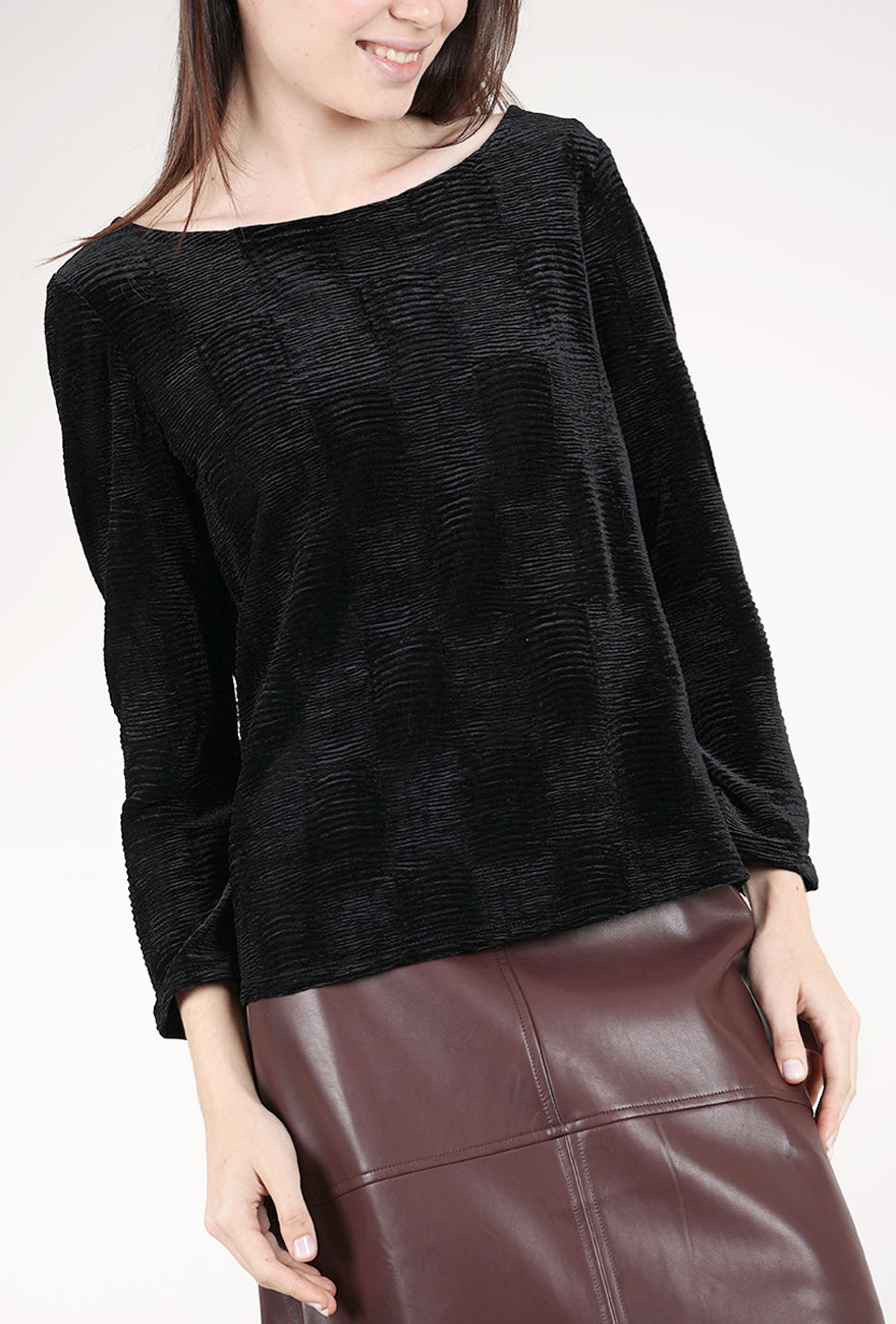 Habitat Crinkle Velvet Boatneck Top, Black 