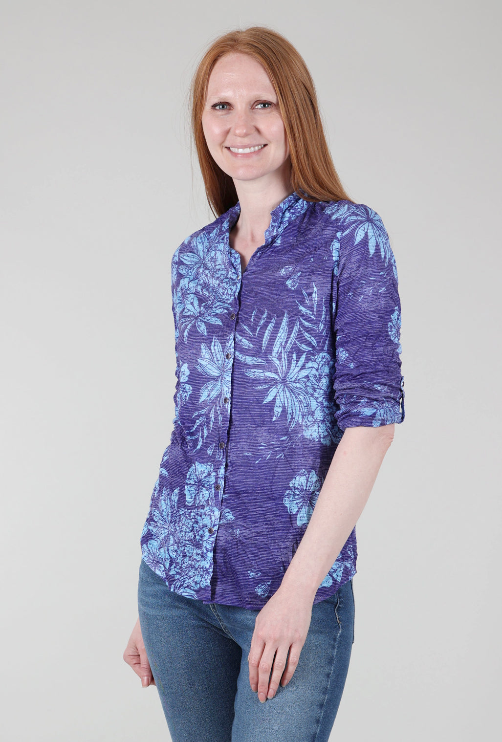 David Cline Roll-Up Sleeve Crinkle Shirt, Ocean Print 