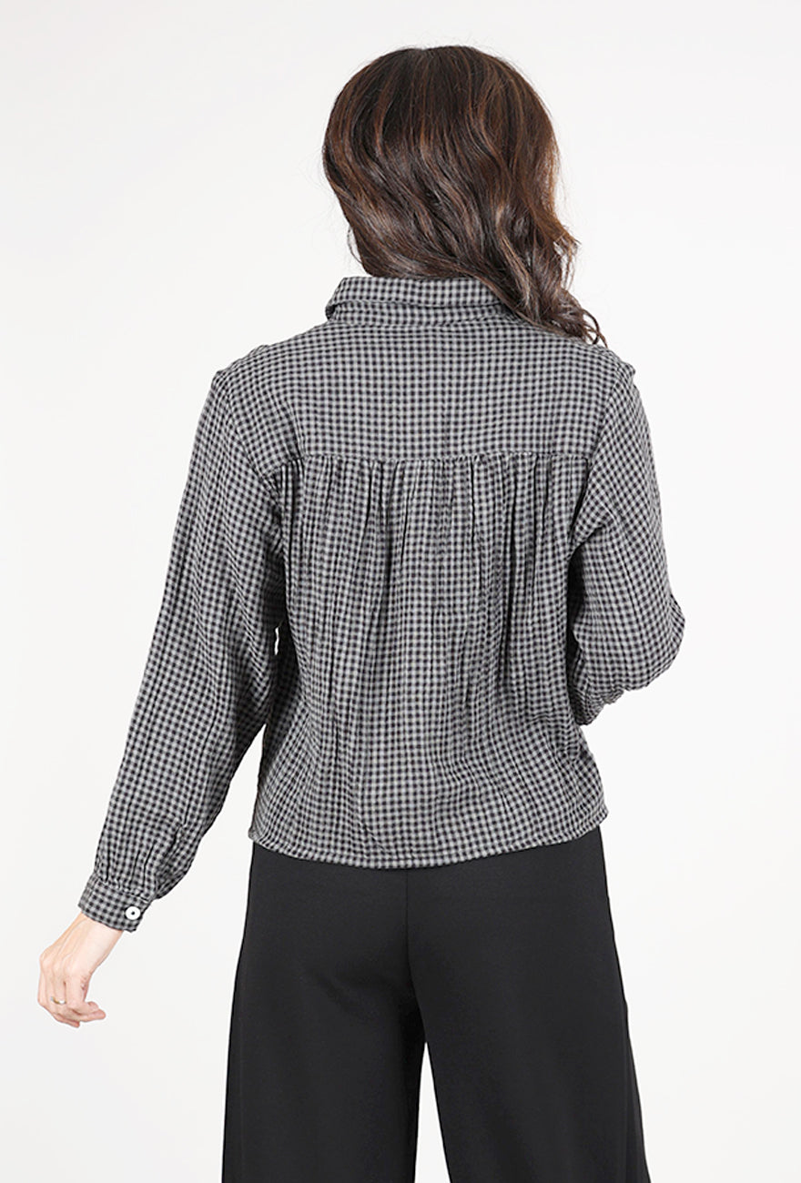 Bibico Ada Cropped Blouse, Gray Check 