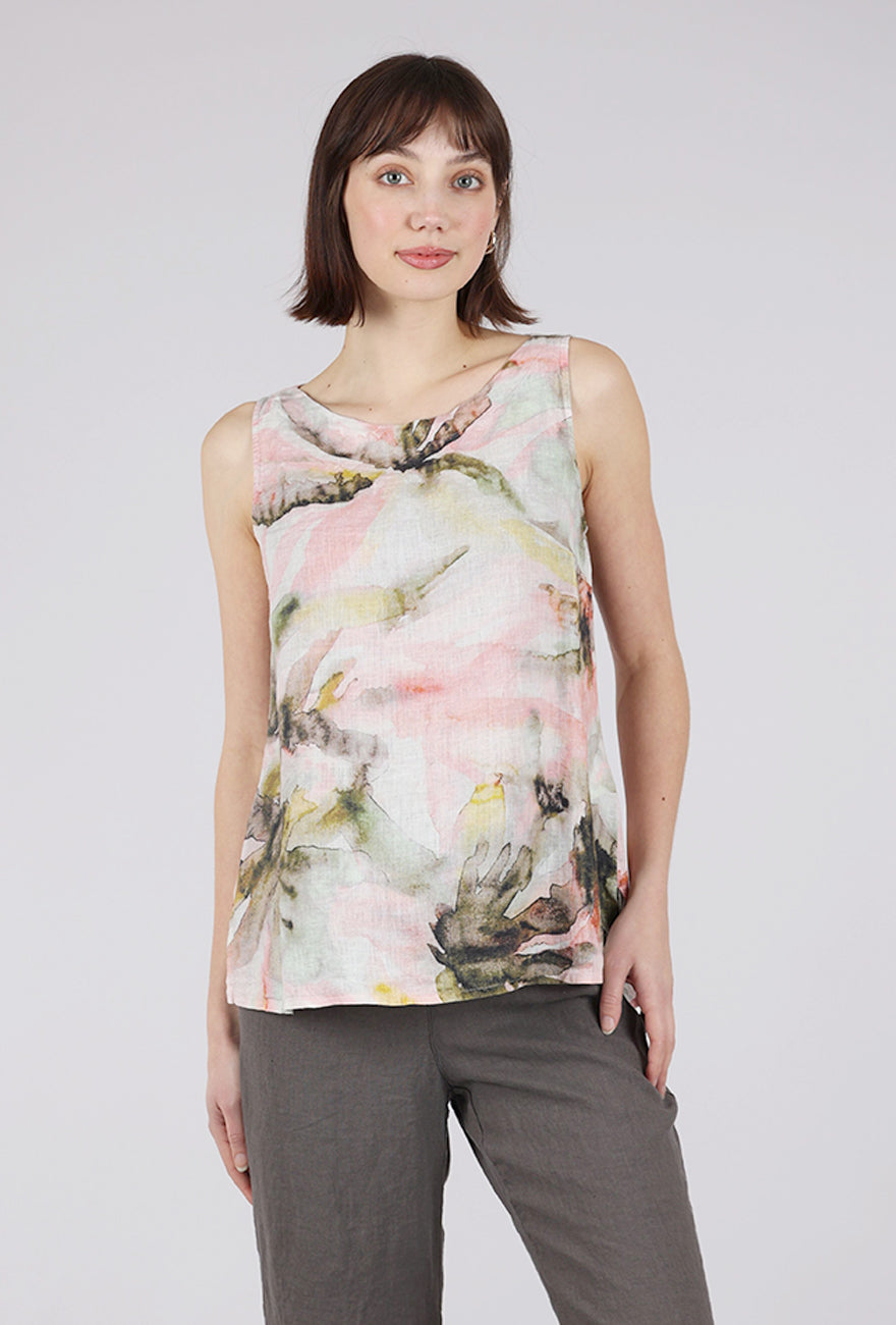 Grizas Print Linen Tank, Pink Multi 