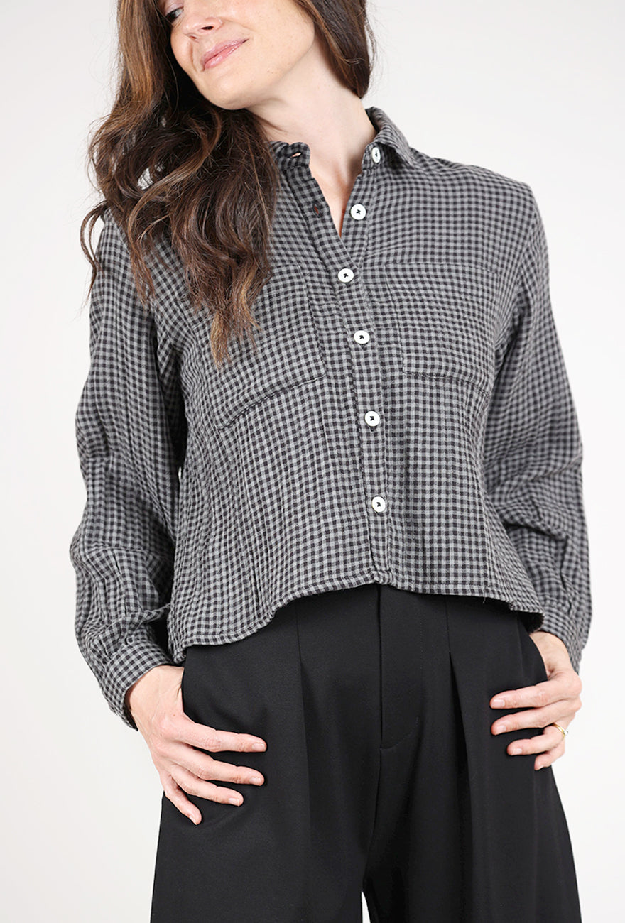 Bibico Ada Cropped Blouse, Gray Check 