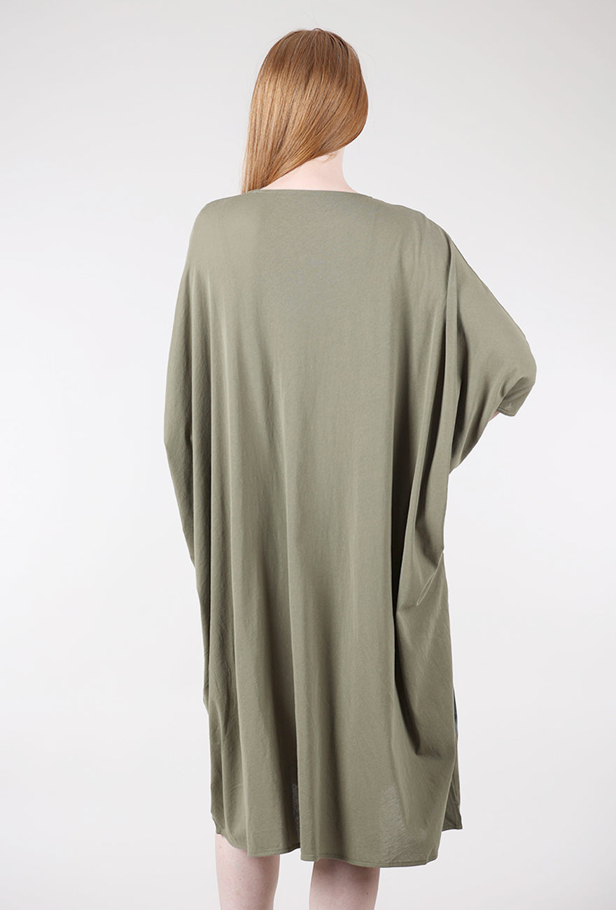 Moyuru Dolman Drape Graphic Dress, Khaki 