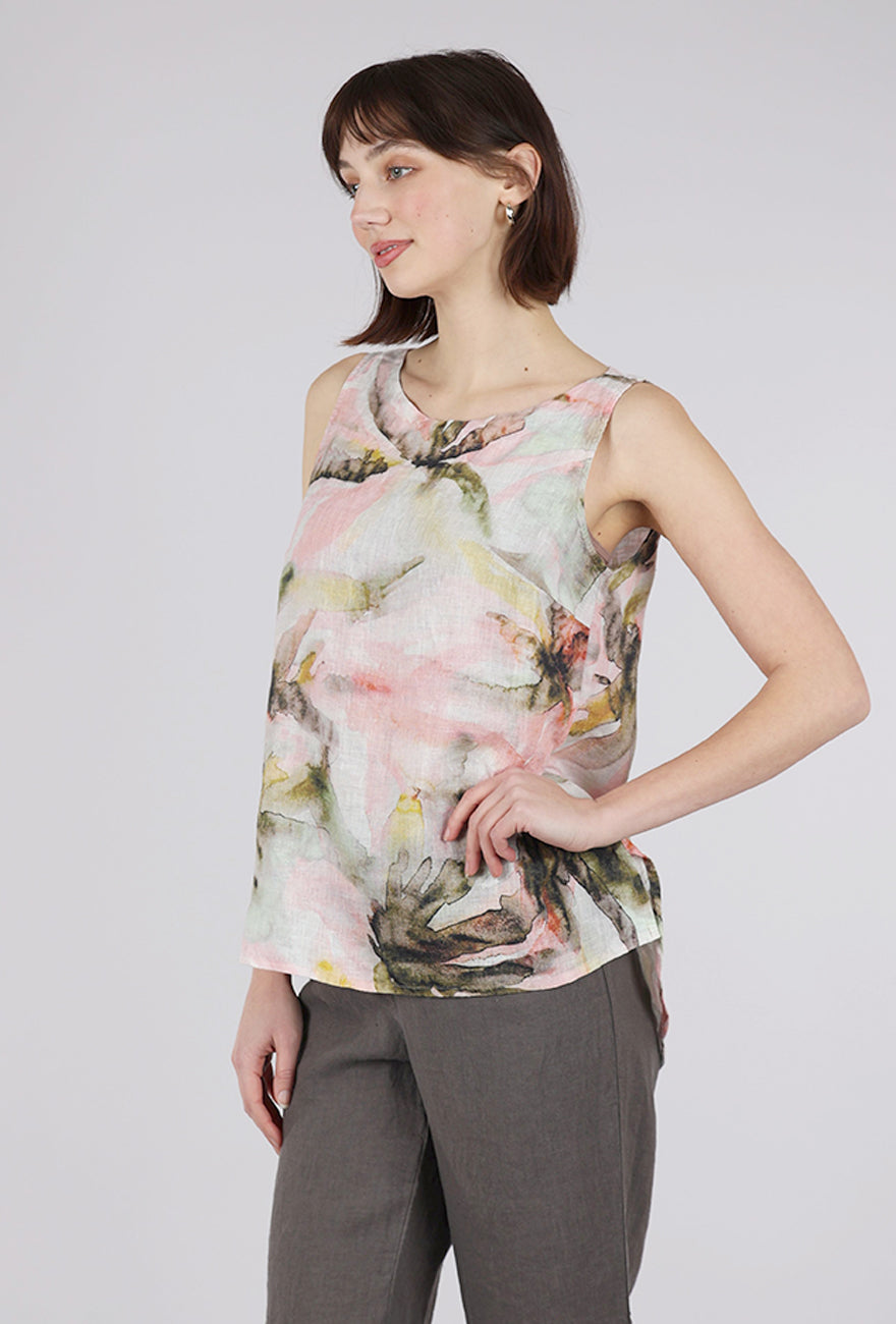 Grizas Print Linen Tank, Pink Multi 