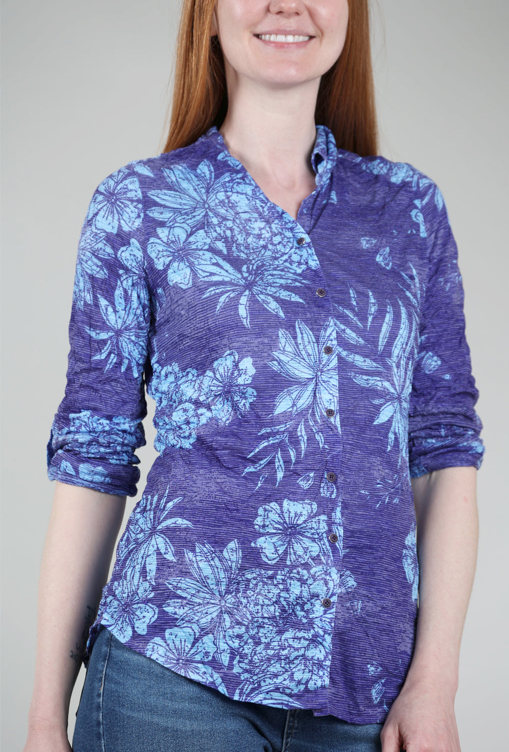 David Cline Roll-Up Sleeve Crinkle Shirt, Ocean Print 