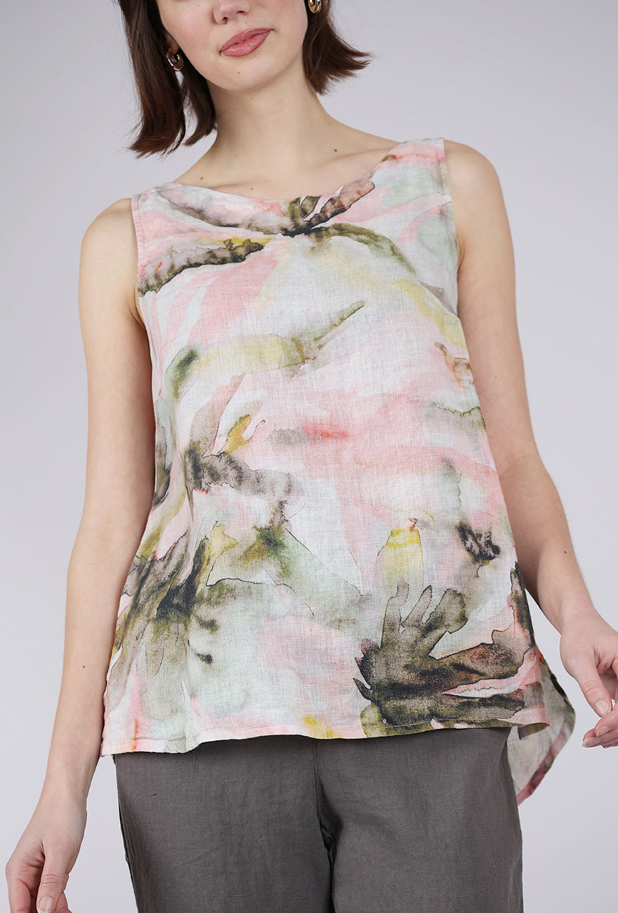 Grizas Print Linen Tank, Pink Multi 