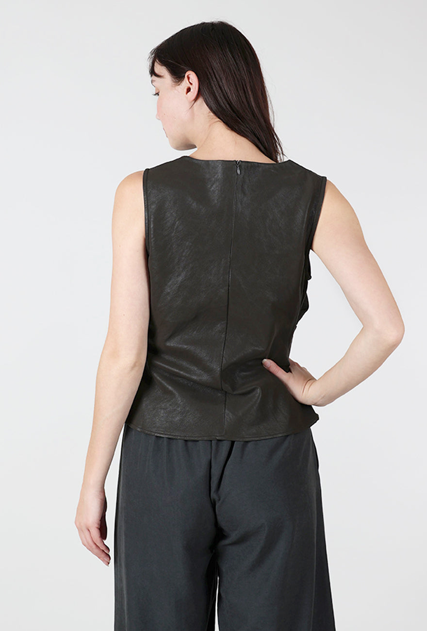 Vegan Leather Pleat Top, Espresso Angle 3