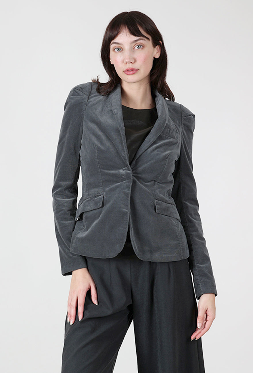Hannes Roether Velvet Strong Shoulder Jacket, Steel Blue 