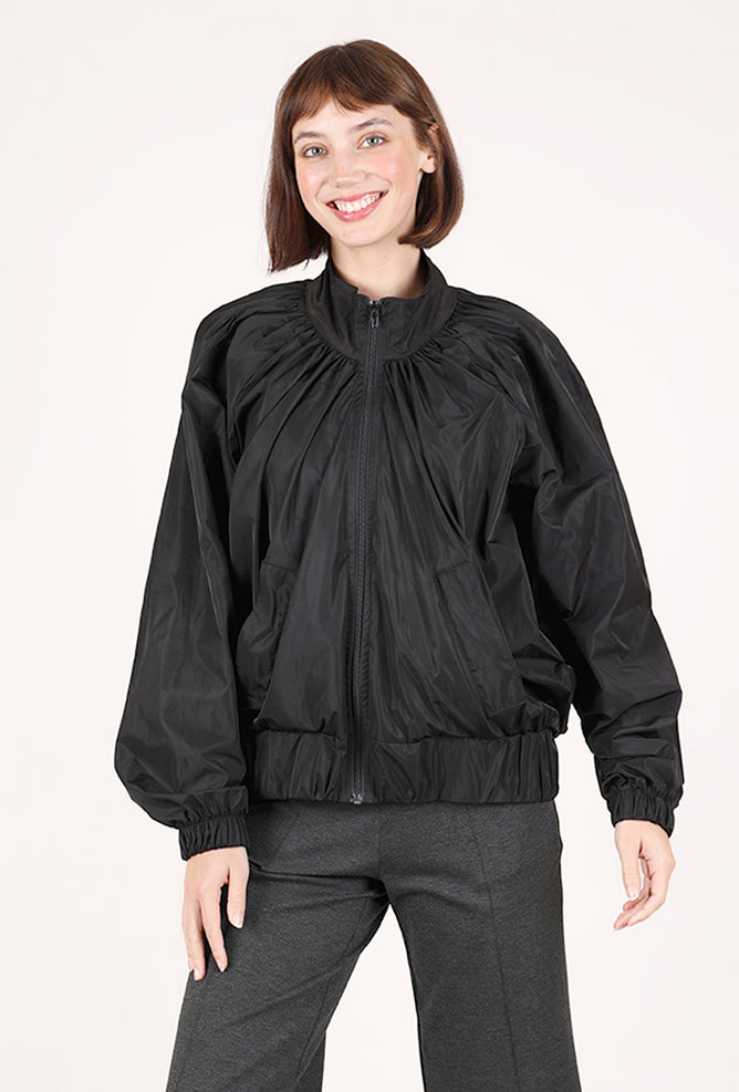 Planet Ruched Bomber Jacket, Black 