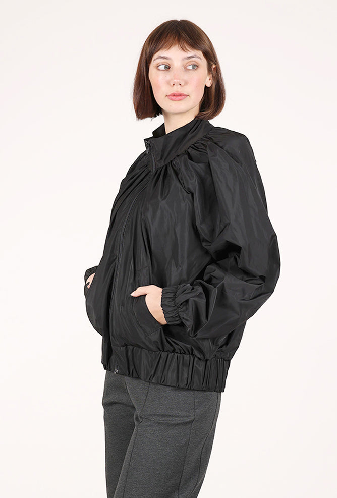 Planet Ruched Bomber Jacket, Black 