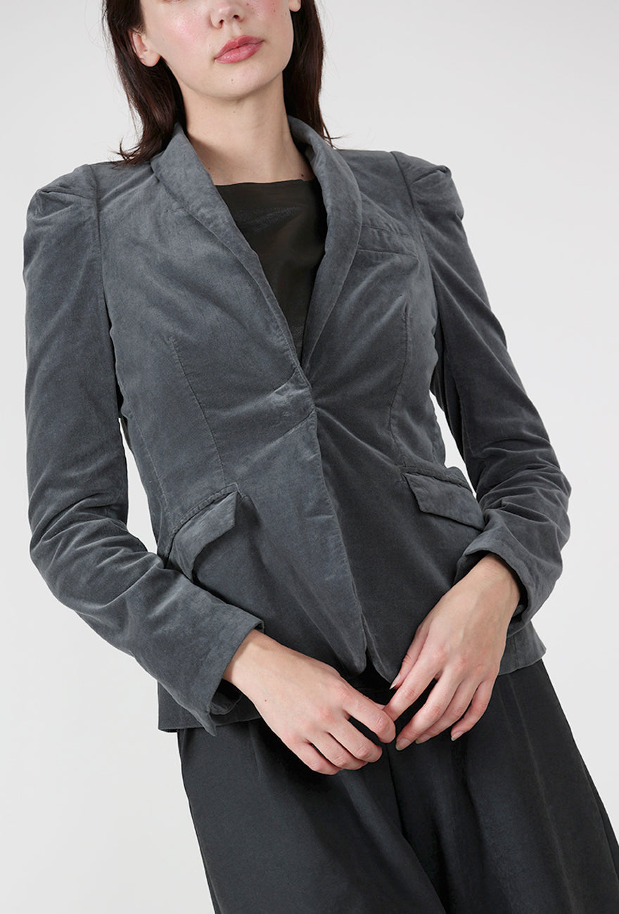Hannes Roether Velvet Strong Shoulder Jacket, Steel Blue 