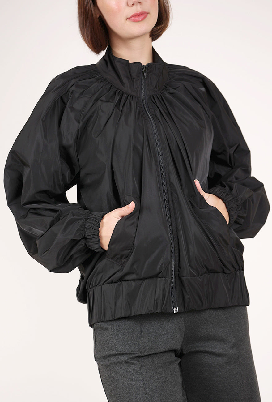 Planet Ruched Bomber Jacket, Black 