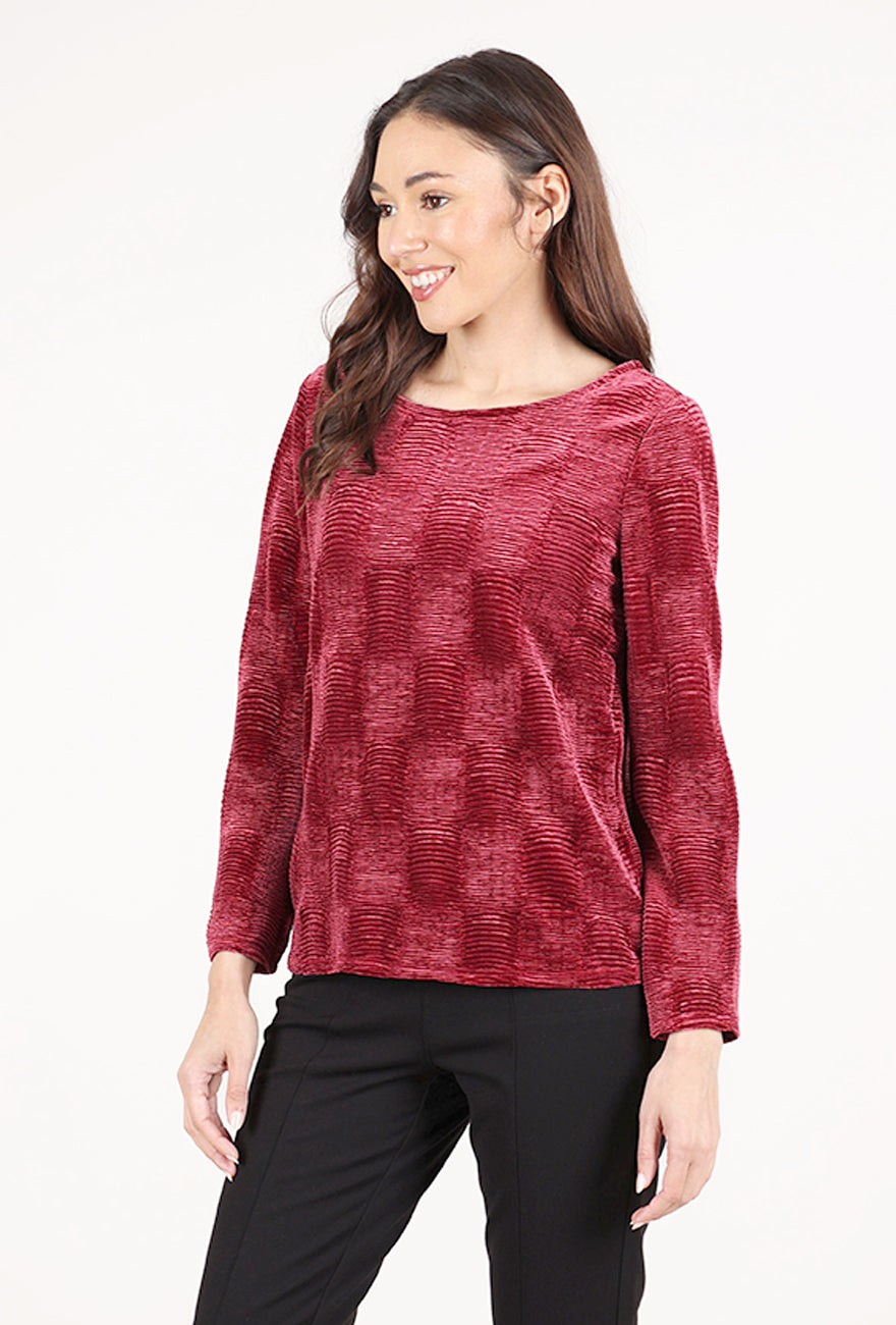 Habitat Crinkle Velvet Boatneck Top, Wine 